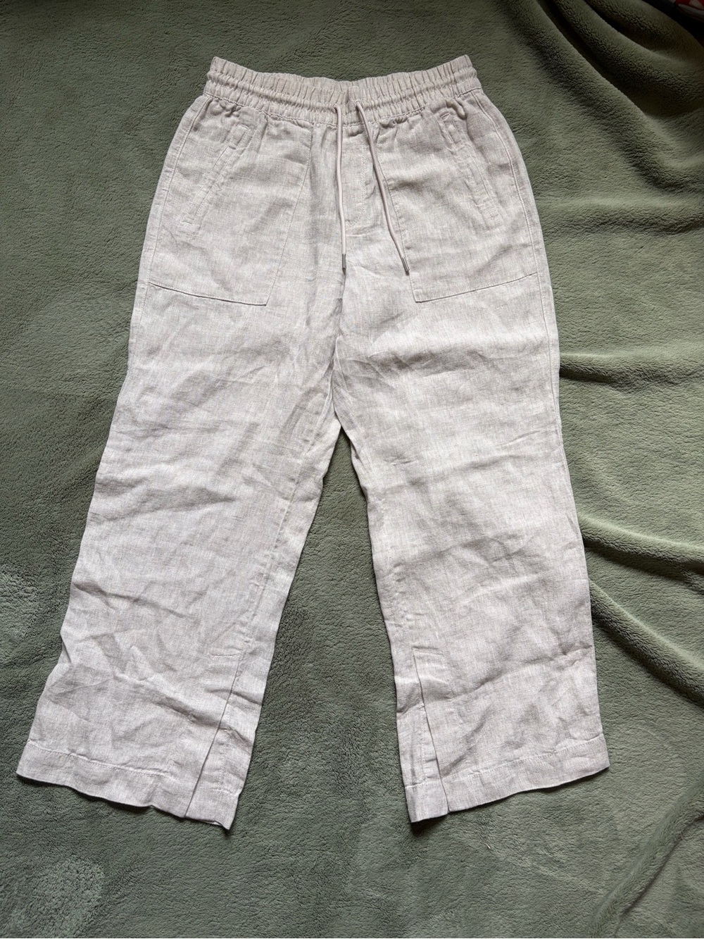 Athleta Cabo Oatmeal Wide-Leg Linen-Blend Pull-On Pants